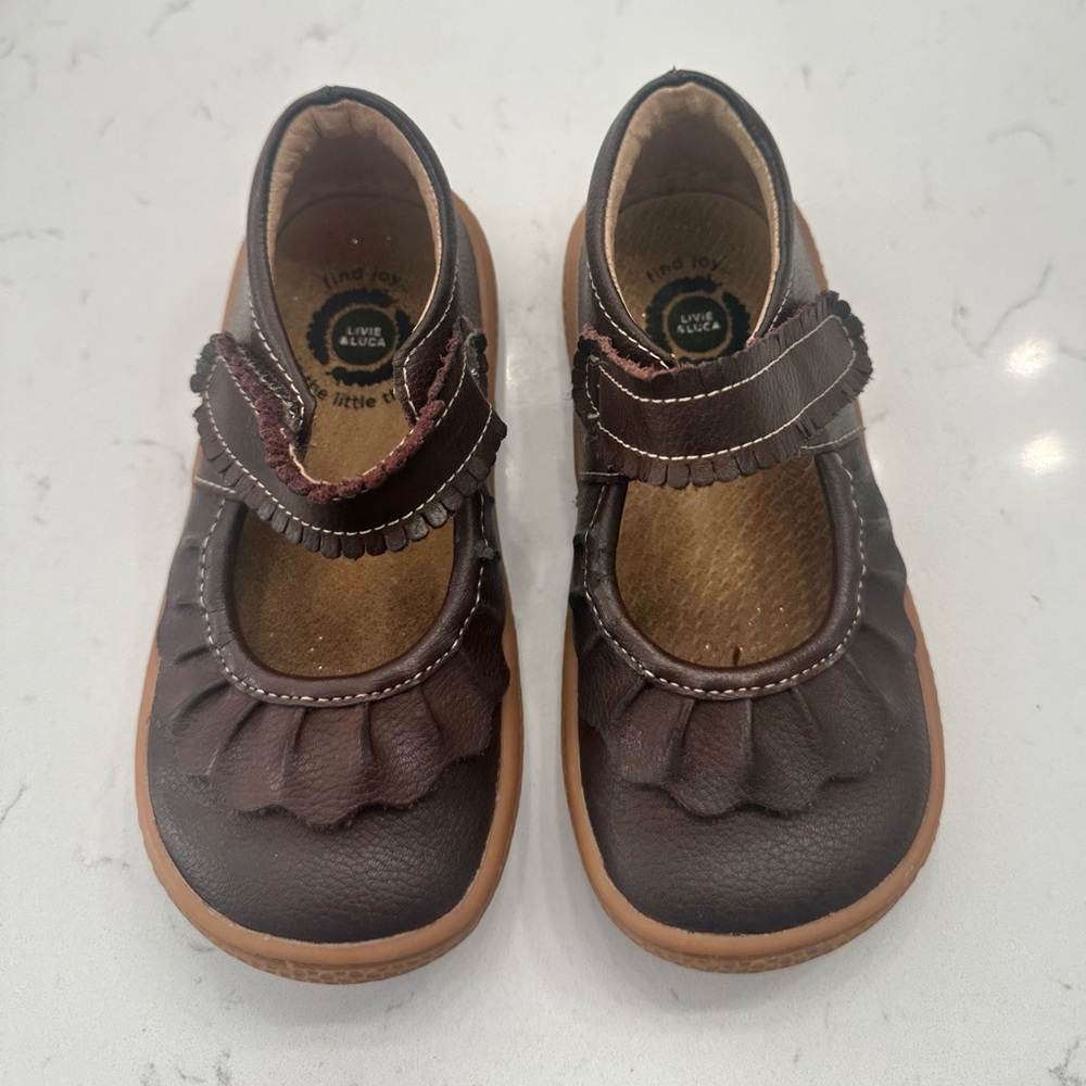 Livie & Luca Brown Ruche Classic Mary Janes - Size 8